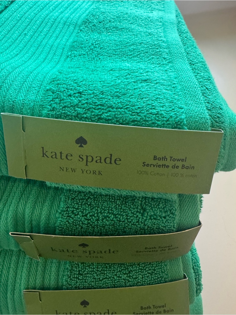 KATE SPADE NY KELLY GREEN BRIGHT PLUSH BATH TOWELS SET 4 - Picture 2 of 5